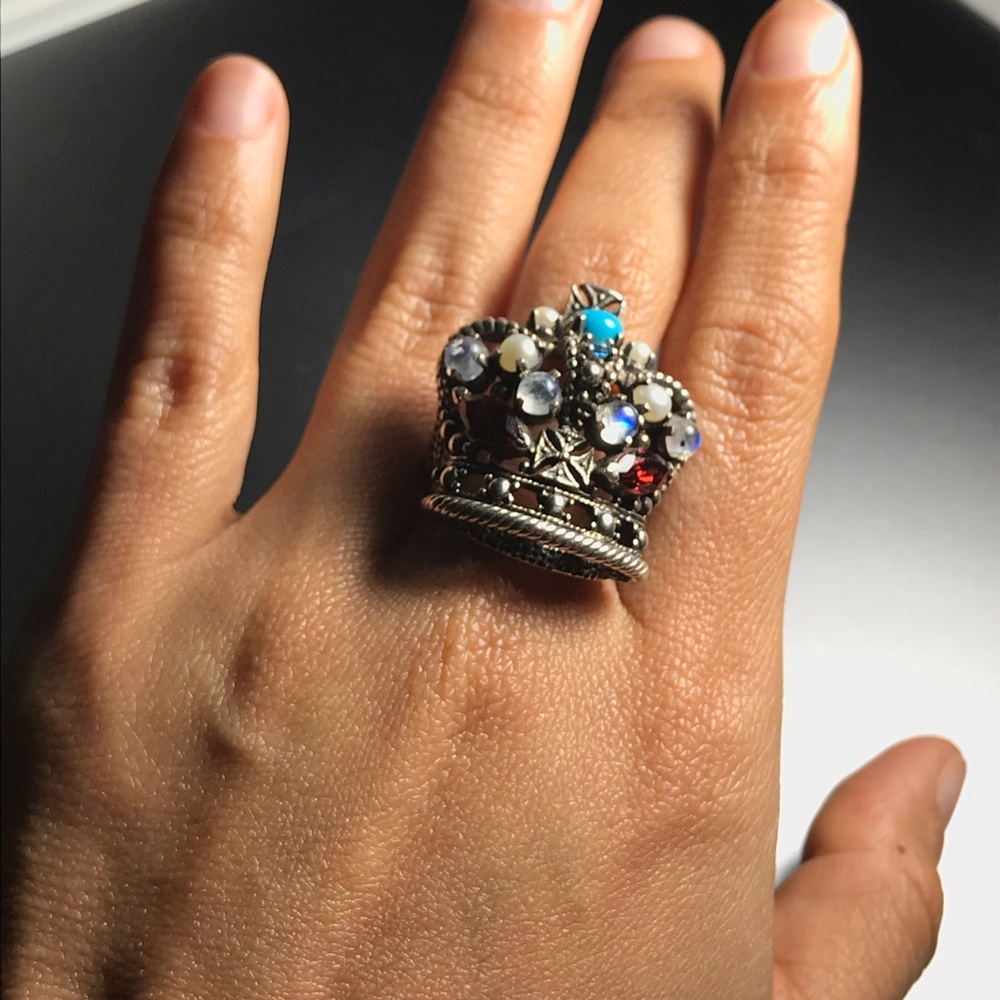IMPERIAL CROWN MULTISTONES STERLING SILVER RING - Picture 7 of 8